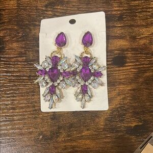 Elegant Purple and Gold Statement Earrings